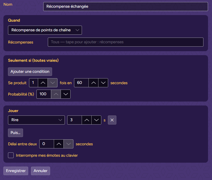 La règle Récompense échangée avec le filtre Récompenses